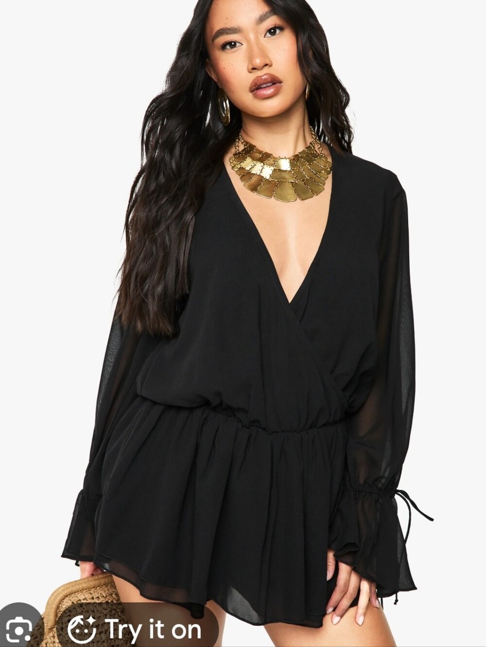 Boohoo Black Long Sleeve Wrap Mini Dress